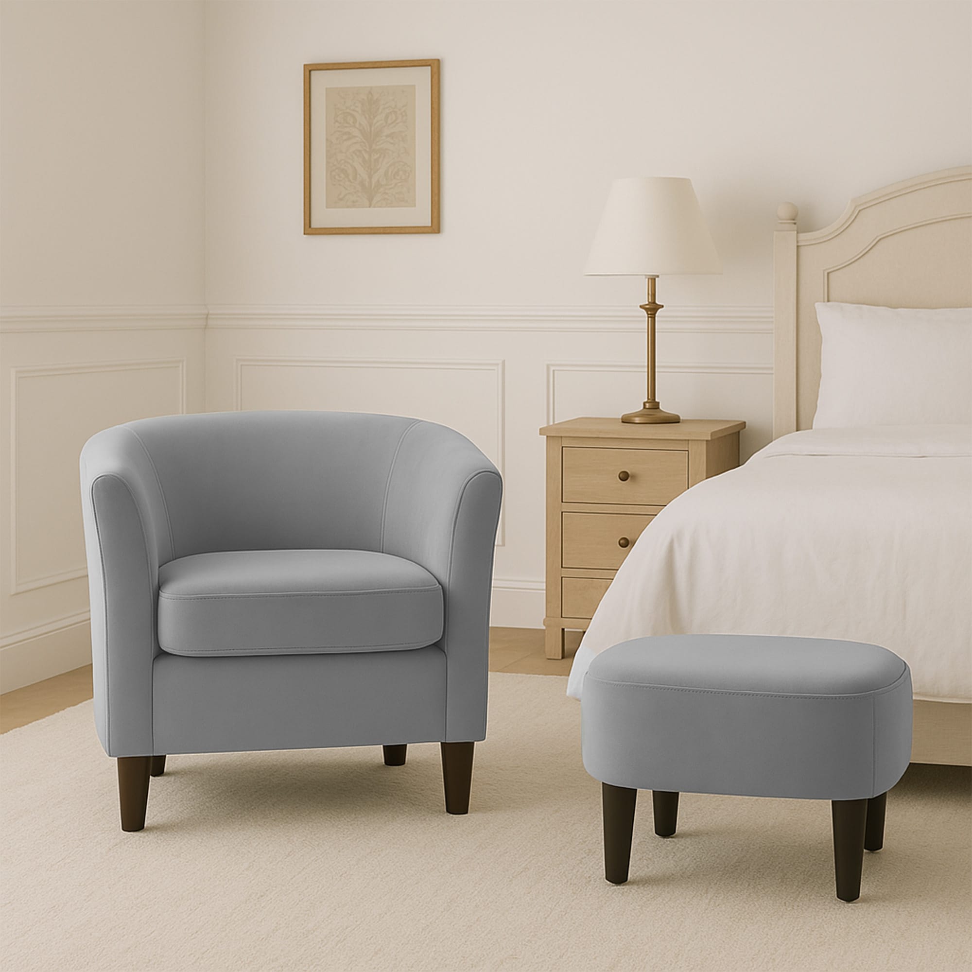 Velvet Accent Chair With Ottoman, Modern Barrel Chair Armchair For Living Room, Bedroom, Gray_maomaolike.com